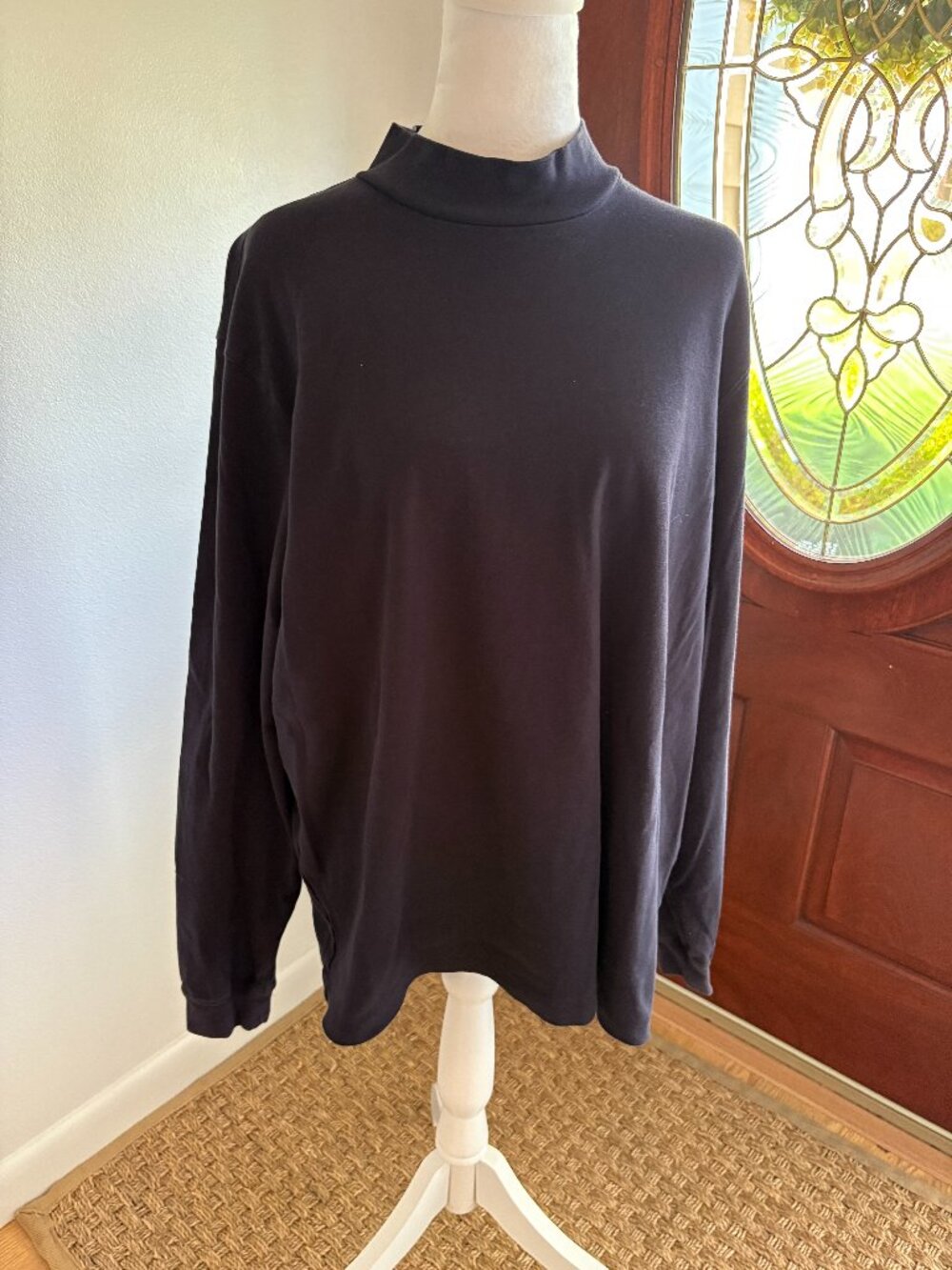Eddie Bauer Women's Size Large Long Sleeve Pullover Shirt Navy Blue 100% Cotton